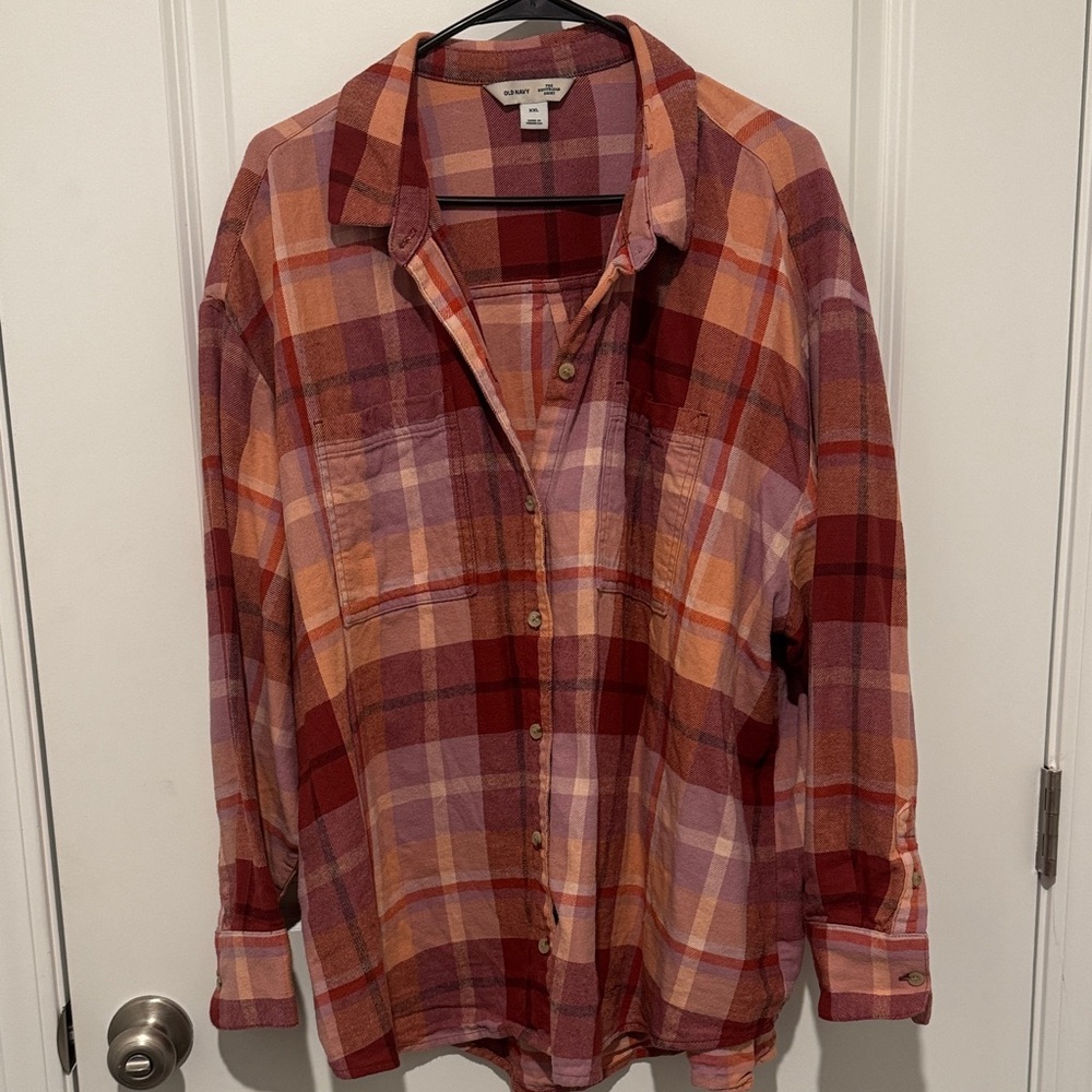 Old Navy Red and Orange Plaid Button-Down Shirt